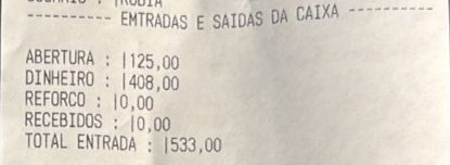 Entradas de Dinheiro no Caixa
